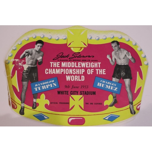 2118 - Randolph Turpin V Charles Humez 1958 world middleweight championship programme. UK P&P Group 1 (£16+... 