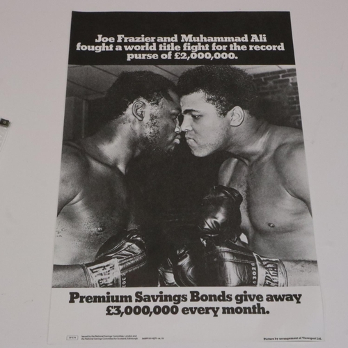 2131 - 1970's advetising poster for Premium Bonds featuring Ali & Frazier, 38 x 25 cm. UK P&P Group 1 (£16+... 