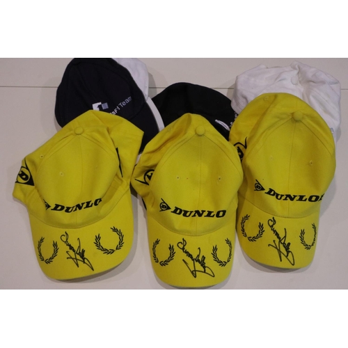 2137 - Six motorsport baseball caps, including three Dunlop examples each pen-signed by Murray Walker and t... 