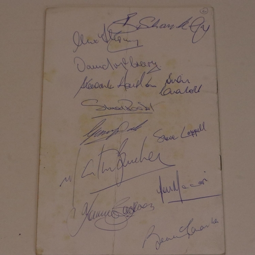 2157 - Sporting club menu September 1975 signed Bill Shankly, Tommy Docherty, Steve Coppell, Alex Sterny an... 