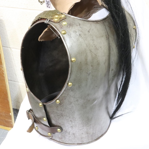 2302 - A Belgian 1842 model cuirassier helmet, with plumes, polished steel shell and pressed brass mounts, ... 