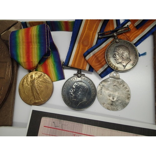 2458 - British WWI local family medal group, comprising 15526 Pte George Southern Cheshire Regiment medal p... 