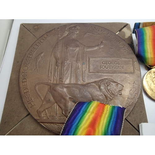 2458 - British WWI local family medal group, comprising 15526 Pte George Southern Cheshire Regiment medal p... 