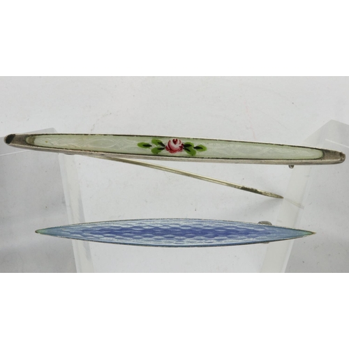 30 - Two 800 & 925 silver and enamel pin brooches, largest L: 70 mm. UK P&P Group 1 (£16+VAT for the firs... 