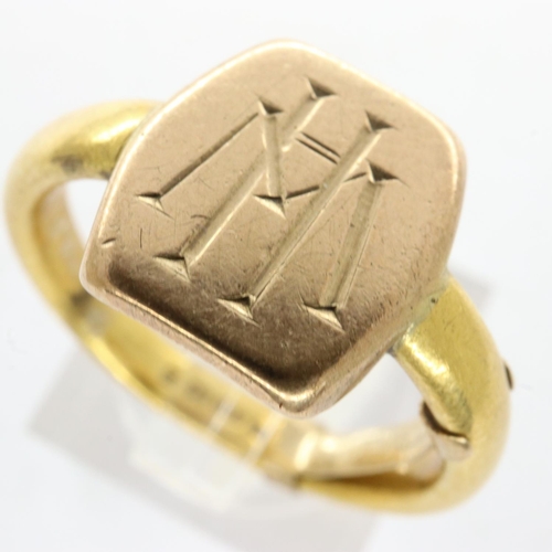 31 - 22ct gold signet ring engraved WH, size N/O, 6.1g. UK P&P Group 1 (£16+VAT for the first lot and £2+... 