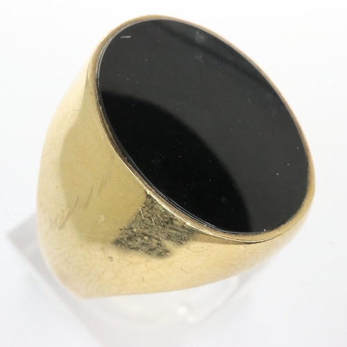 5 - 9ct gold signet ring set with black onyx, size N/O, 5.7g. UK P&P Group 1 (£16+VAT for the first lot ... 