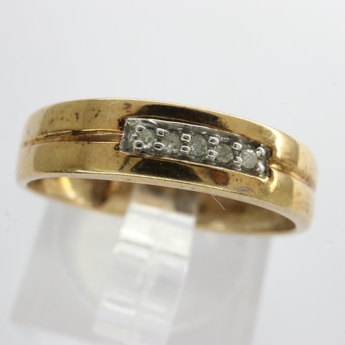 7 - 9ct gold band ring set with diamonds, size L, 1.2g. UK P&P Group 0 (£6+VAT for the first lot and £1+... 