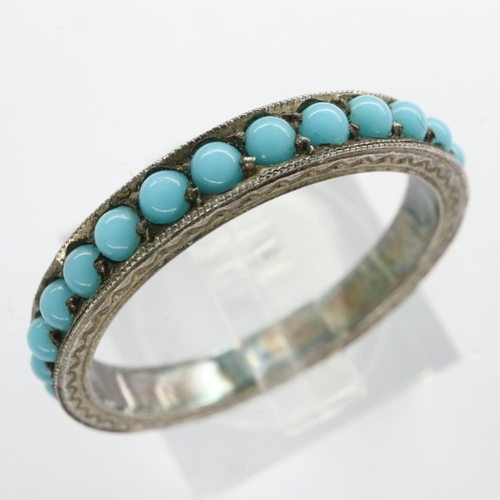 9 - Antique white metal and turquoise full eternity ring, size O, 2.4g. UK P&P Group 1 (£16+VAT for the ... 