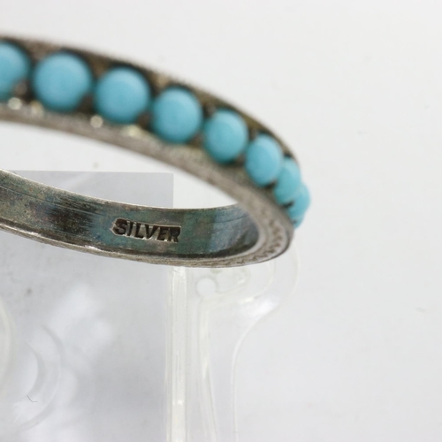 9 - Antique white metal and turquoise full eternity ring, size O, 2.4g. UK P&P Group 1 (£16+VAT for the ... 