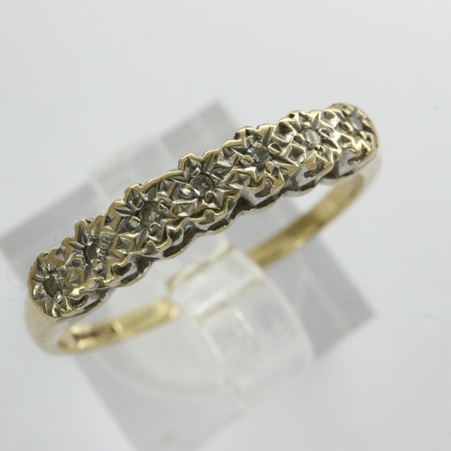 57 - 9ct gold ring set with seven diamonds, size N/, 1.4g. UK P&P Group 0 (£6+VAT for the first lot and £... 