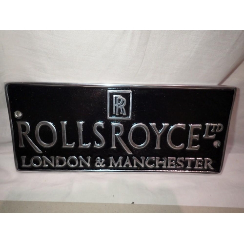 1053 - Aluminium Rolls Royce plaque. W: 25cm UK P&P Group 1 (£16+VAT for the first lot and £2+VAT for subse... 