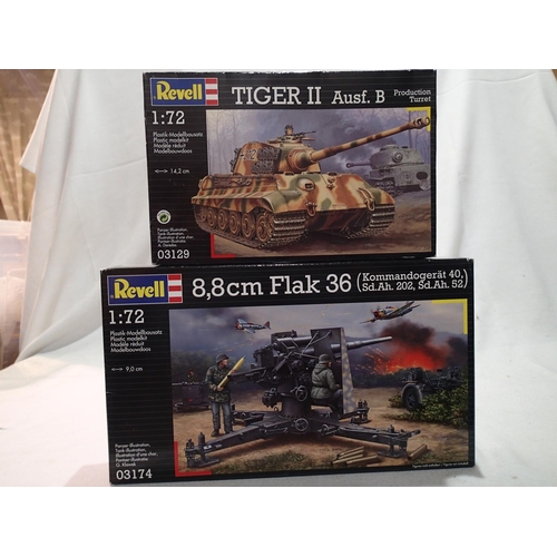 2425 - Two 1/72 scale Revell military kits, Tiger II and 8.8 flak 36, both appear complete, unchecked. UK P... 