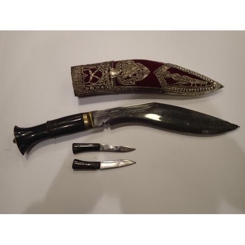 230 - *** WITHDRAWN *** An early 20th century Eastern presentation kukri, with brass mounted horn grip, a ... 