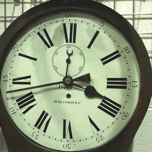 269 - 19th century teardrop tavern wall clock with inlaid walnut case by Dawes of Whitehaven, Dial 45 cm, ... 