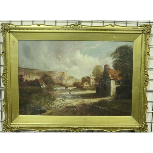 284 - H Cooper (late 19th / early 20th century): oil on canvas, Main Road Near Dunstable, 74 x 49 cm. Not ... 