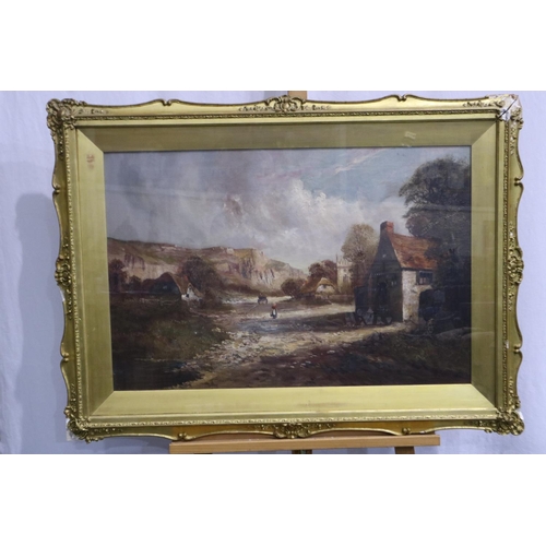 284 - H Cooper (late 19th / early 20th century): oil on canvas, Main Road Near Dunstable, 74 x 49 cm. Not ... 