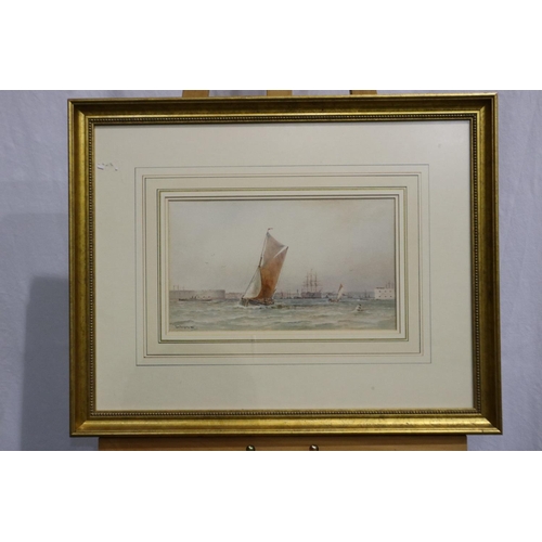 286 - George Gregory (1849-1938): watercolour, shipping at Portsmouth Harbour entrance 1907, 35 x 20 cm. N... 