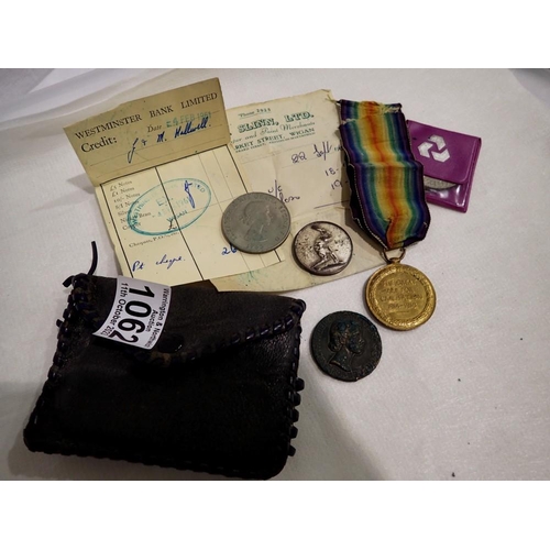 1062 - WWI medal named to SPR J. Mercer Royal Engineers, coronation token and an RAF token etc. UK P&P Grou... 