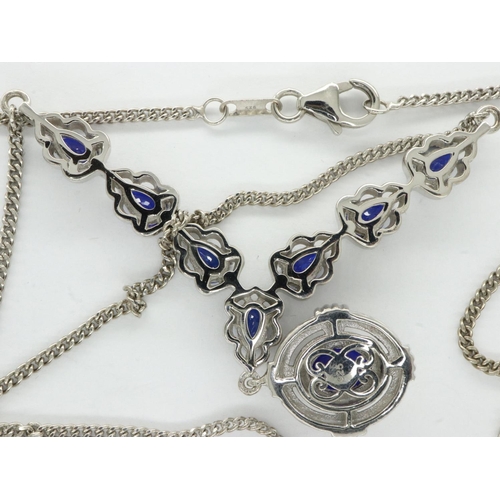 18 - 925 silver necklace set with blue spinel, L: 50 cm. UK P&P Group 0 (£6+VAT for the first lot and £1+... 