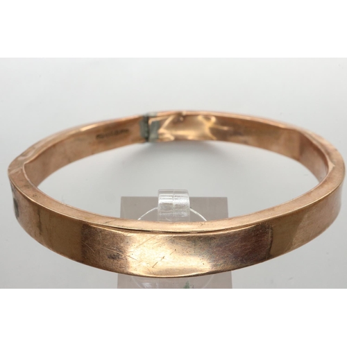 3 - 9ct rose gold bangle with metal core, D: 70 mm, 150g, slightly dented with solder repair. UK P&P Gro... 