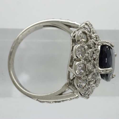 32 - 925 silver ring set with sapphire and cubic zirconia, size O, 6g. UK P&P Group 0 (£6+VAT for the fir... 