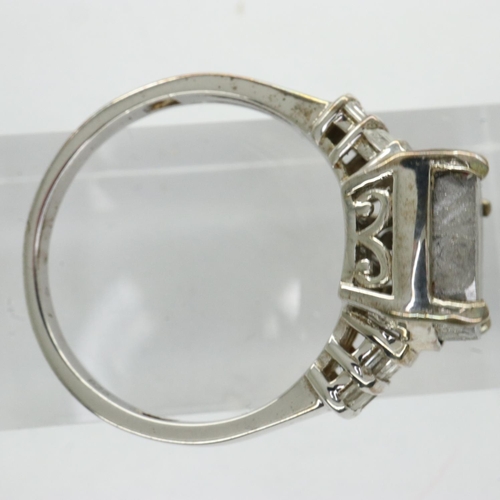 34 - 925 silver ring set with meteorite and diamond shoulders, size T. 6.6g. UK P&P Group 1 (£16+VAT for ... 