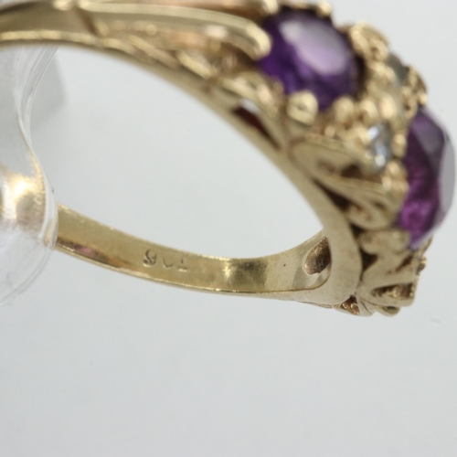 41 - 9ct gold ring set with amethysts and diamonds, size N/O, 2.7g. UK P&P Group 0 (£6+VAT for the first ... 