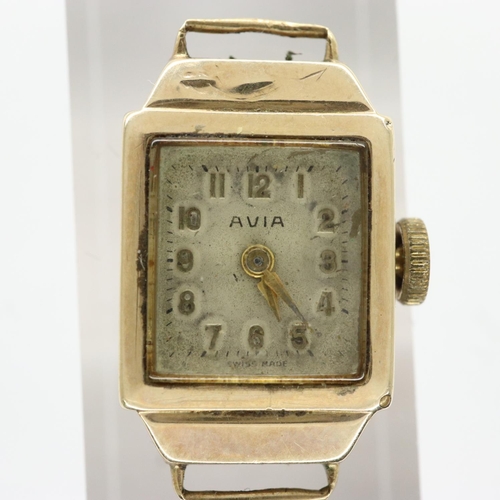 53 - 9ct gold cased Avia wristwatch head, case 2.9g. UK P&P Group 0 (£6+VAT for the first lot and £1+VAT ... 