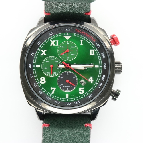 57 - GAMAGES: gents limited edition automatic wristwatch with green dial, three subsidiary dials and date... 