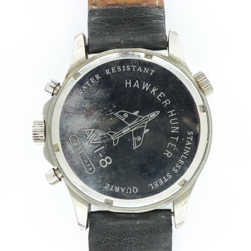 58 - HAWKER HUNTER AV1-8: gents chronograph wristwatch with date aperture and three subsidiary dials on a... 