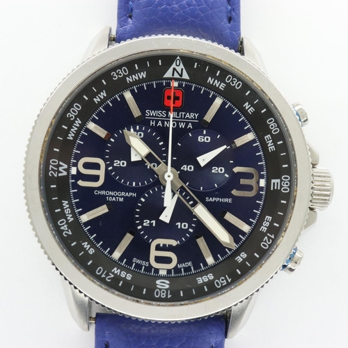 65 - SWISS MILITARY HANOWA: sapphire gents chronograph wristwatch with blue dial and three subsidiary dia... 