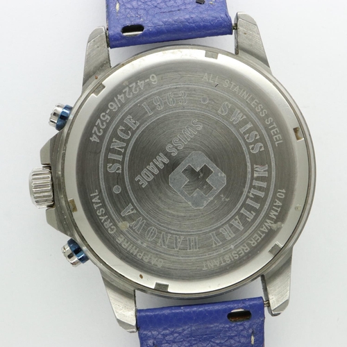 65 - SWISS MILITARY HANOWA: sapphire gents chronograph wristwatch with blue dial and three subsidiary dia... 