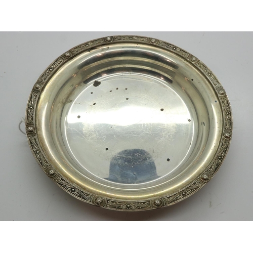 76 - Hallmarked silver dish with glass insert, Birmingham assay, D: 12 cm, 109g. UK P&P Group 1 (£16+VAT ... 