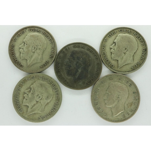 116 - Five silver 0.5 half crowns. UK P&P Group 0 (£6+VAT for the first lot and £1+VAT for subsequent lots... 