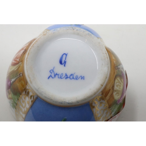 172 - Dresden Helena Wolfsohn lobed teacup and saucer, small scrape under handle. UK P&P Group 1 (£16+VAT ... 