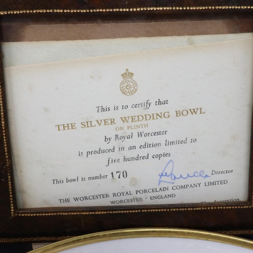 182 - Royal Worcester Silver Wedding bowl, limited edition 170/500 with CoA, D: 26 cm, boxed. UK P&P Group... 