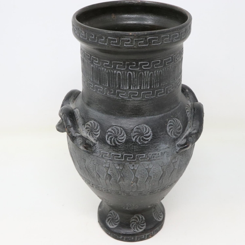 185 - Greek key design vase with snake decoration in relief, no cracks or chips, H: 21 cm. UK P&P Group 2 ... 