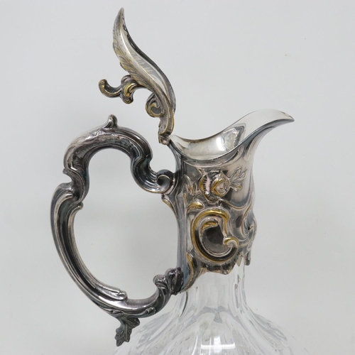 216 - Silver plate and crystal wine jug, H: 30 cm. UK P&P Group 3 (£30+VAT for the first lot and £8+VAT fo... 