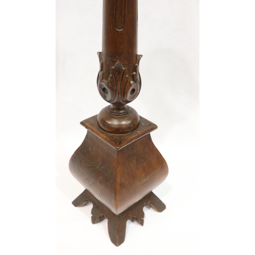 236 - Carved wood Pugin style gothic candlestick, H: 69 cm. UK P&P Group 3 (£30+VAT for the first lot and ... 