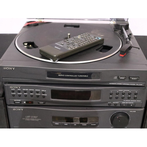 326 - Sony LBT-D307 hifi system, turntable, tuner, twin cassette, 5 disc CD player and a pair of Sonab A-1... 