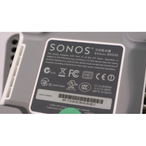 330 - Sonos: pair of Play 3 interactive speakers, with a Sonos bridge connection system. All electrical it... 