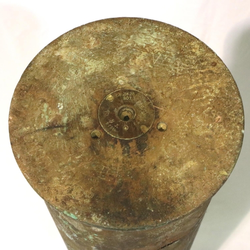 2221 - British WWI brass shell case in semi-relic condition, H: 73 cm. Not available for in-house P&P