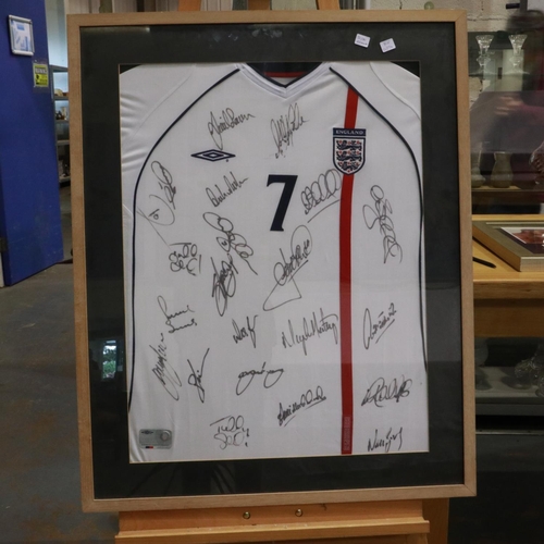 2023 - 2001-2003 England Football Club shirt bearing twenty-one signatures, framed. Not available for in-ho... 