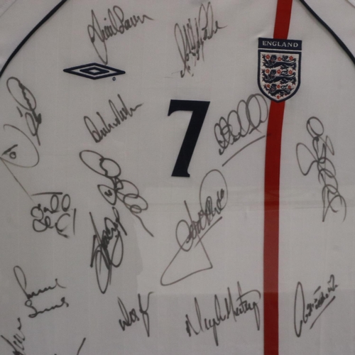 2023 - 2001-2003 England Football Club shirt bearing twenty-one signatures, framed. Not available for in-ho... 