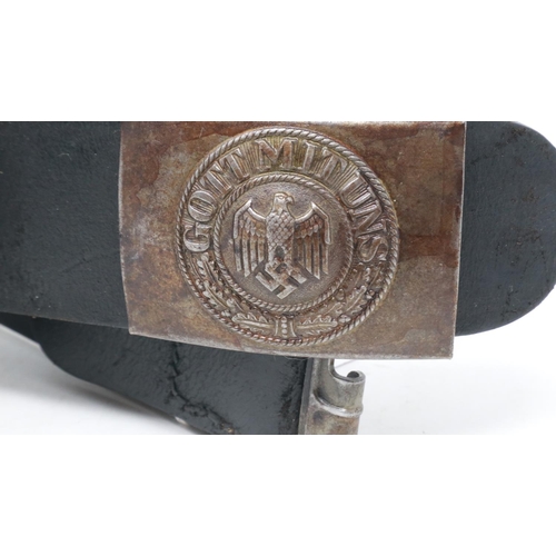 2068 - German WWII enlisted mans leather belt, with Wehrmacht steel buckle and standard leather ammunition ... 