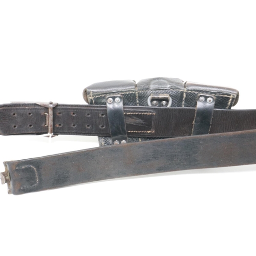 2068 - German WWII enlisted mans leather belt, with Wehrmacht steel buckle and standard leather ammunition ... 