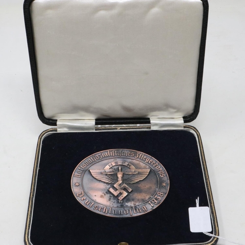 2069 - Third Reich NSFK Deutschlandflug 1938 bronze plated plaque, in its original presentation box. The li... 