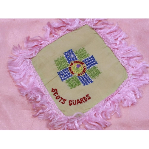 2071 - A Scotts Guards forget-me-not early 20th century embroidered silk scarf. UK P&P Group 1 (£16+VAT for... 