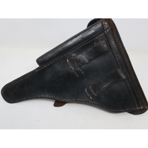 2073 - Imperial German WWI black leather P-08 pistol holster, dated 1916 and marked for C Zender Berlin. Wi... 