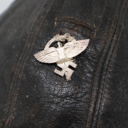 2102 - Third Reich National Socialist Flyers Corps flying helmet with hand sewn badge, most likely worn in ... 